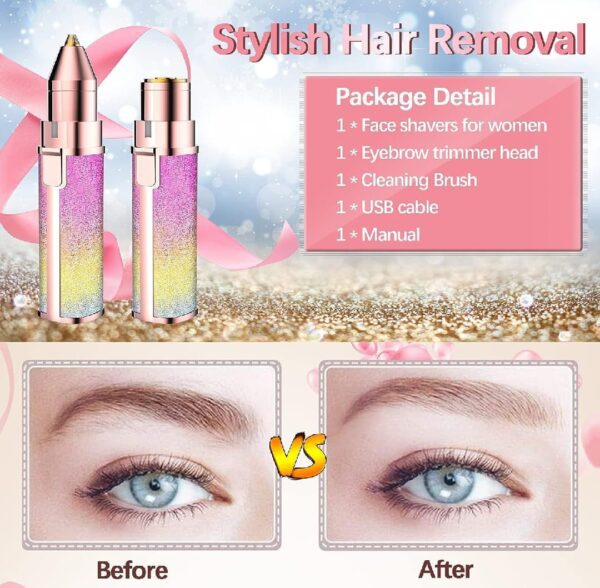 2 in 1 Rechargeable Hair Remover & Eyebrow Trimmer for Women – Painless Facial Hair Removal for Lip, Chin, Nose, Arms – Portable Electric Shaver - Image 3