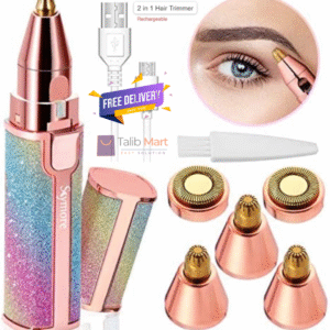 2 in 1 Rechargeable Hair Remover & Eyebrow Trimmer for Women – Painless Facial Hair Removal for Lip, Chin, Nose, Arms – Portable Electric Shaver