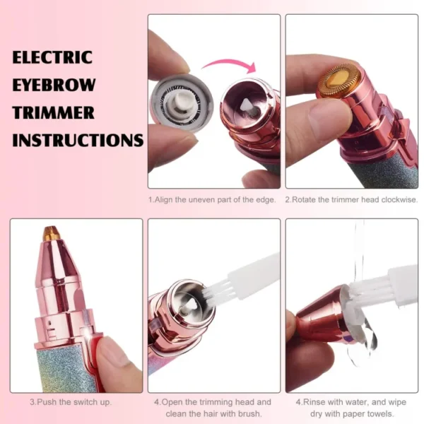 2 in 1 Rechargeable Hair Remover & Eyebrow Trimmer for Women – Painless Facial Hair Removal for Lip, Chin, Nose, Arms – Portable Electric Shaver - Image 2