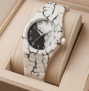White Marble Arabic Aura Zebra Shade – Men’s Premium Fashion Watch
