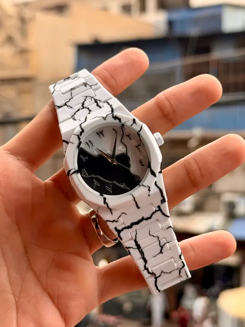 White Marble Arabic Aura Zebra Shade – Men’s Premium Fashion Watch - Image 2
